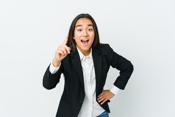 Young asian bussines woman isolated on white background having an idea, inspiration concept.