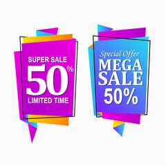 set of colorful sale labels and price tag with abstract shape and gradient color