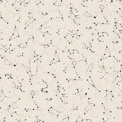 star constellation zodiac space black white seamless vector pattern