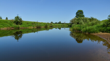 Fototapeta premium summer morning at headwaters of Dnieper river in Smolensk region, Russia