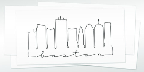 Boston, MA, USA Doodle Skyline Hand Drawn. City One Line Art Illustration Landmark. Minimalistic Sketch Pen Background.