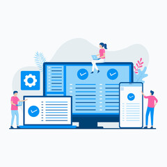 Cross platform software illustration concept. Illustration for websites, landing pages, mobile applications, posters and banners.