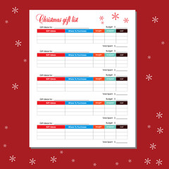 Christmas Gift List Planner