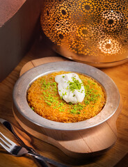 künefe, kenafeh, kanafah, kunafa, kadayif, turkish, cheese, kunafah, kunafeh, knafeh, kunefe with...