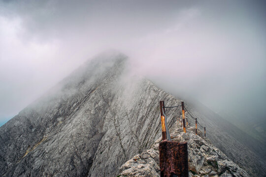 Hiking to Koncheto, view across the peaks of the Pirin Mountains in Bulgaria with Vihren, Kutelo,Todorka,Banski Suhodol , National Park Pirin with company of wild goats