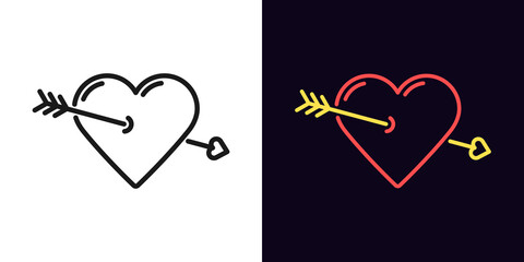 Outline heart icon. Linear heart sign with cupid arrow, heart shape with editable stroke