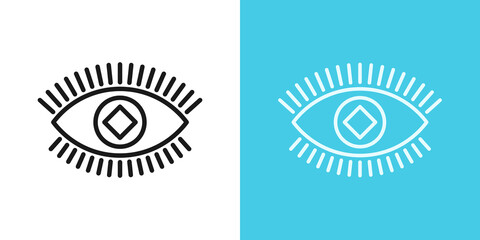 Outline magic eye icon with editable stroke. Linear eye sign with rhombic iris, healthy vision