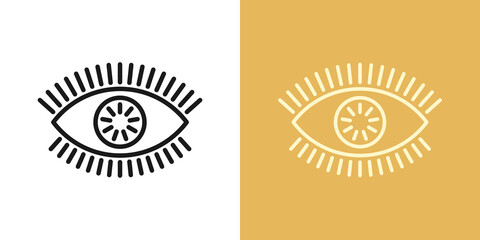 Outline magic eye icon with editable stroke. Linear eye sign with iris, healthy vision