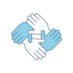 Humanitarian assistance vector illustration isolated on white background. Teamwork business concept. Hands together in round shape. Voluntary, charity, donation icon.