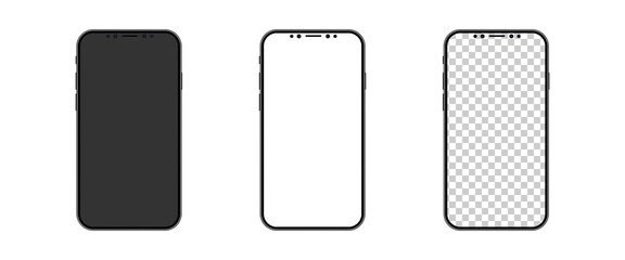 Smartphone mockup. Mobile phone screen white black and transparent. Vector illustration