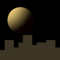 
full moon over city, abstract landscape