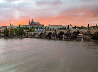 Prague Castle and Charles Bridge at blue hour