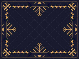 Christmas frame in art deco style with snowflakes. Line art vintage linear border. Design a template for invitations, leaflets and greeting cards. The style of the 1920s - 1930s. Vector illustration