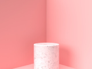 3D abstract render.Empty white marble podium on pastel pink color background.Pink platform for product display interior podium place with empty for awards ceremony use for Recommend products
