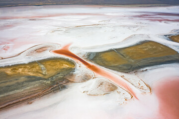Pink lake on the Crimean Peninsula taken during the day from a quadrocopter