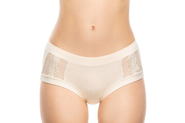Perfect figure. Beautiful female belly on white background. Beauty, cosmetics, spa, depilation,...