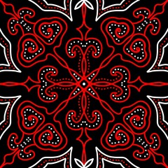 the red and white pattern on black background