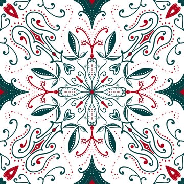 Christmas Green And Red Pattern On White Background 