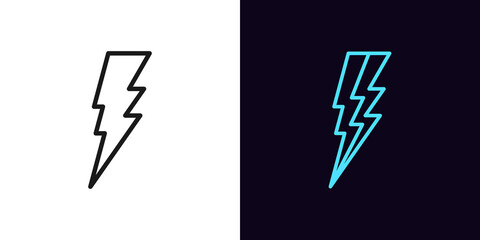 Outline lightning bolt icon. Linear thunder flash sign with editable stroke, electrical discharge
