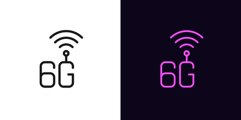 Outline 6G network icon. Linear 6g technology sign with editable stroke, high speed internet