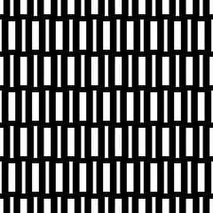 Repeated white geometric figures on black background. Seamless surface pattern design with symmetrical rectangles ornament. Polygons wallpaper. Dashed lines motif. Digital paper with stripes. Vector