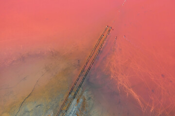Pink lake on the Crimean Peninsula taken during the day from a quadrocopter