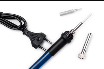 hand soldering iron disassembled white background isolated.