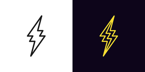 Outline thunderbolt icon. Linear lightning bolt with editable stroke, electrical storm