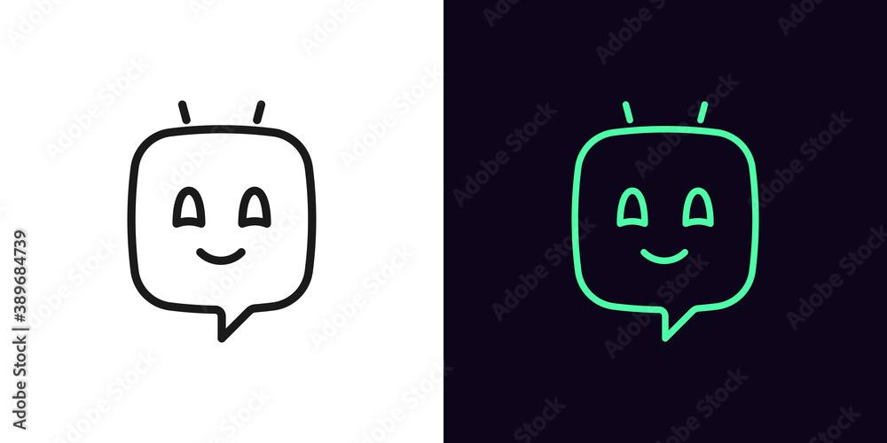 Poster outline chat bot, icon with editable stroke. linear voice assistant, virtual chatbot in shape of mes