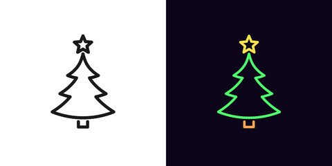 Fototapeta na wymiar Outline Christmas tree with star, icon with editable stroke. New Year tree silhouette, linear Christmas tree