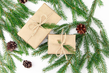 Fototapeta na wymiar Christmas and New Year holidays gift boxes.