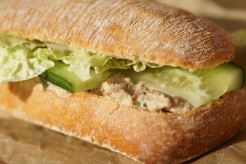 Canned tuna sandwich on ciabatta