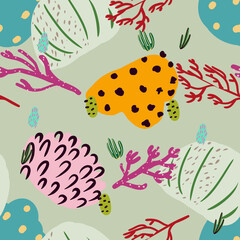 Bright underwater seamless pattern with beautiful corals.