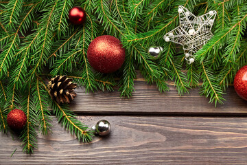 Christmas holidays decorations with fir tree branches