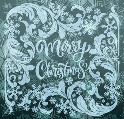 Winter banner with blue snowflakes, frost