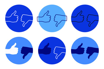 Icons of the yes and no gestures. Icons of the finger up and finger down gestures. Vector image in eps format.