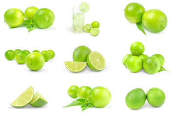 Group of limes isolated on a white background with clipping path