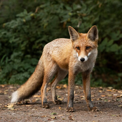 Red Fox near the fence on the territory of the reserve.
