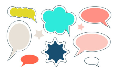 A set of vector illustrations for chats and messages in different colors.