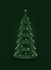 Abstract simple green Christmas tree 3d illustration background