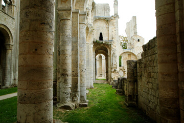 The remains of the cloister in Jumiéges (Abbaye de Jumiéges) in Normandy in France.