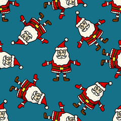 Fototapeta premium Christmas endless geometric seamless pattern, Santa Claus on a blue background