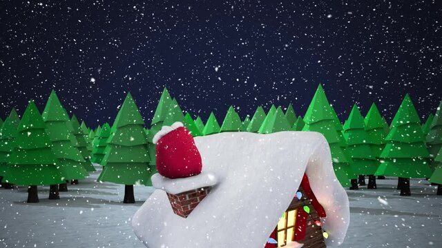 Animation of winter scenery with snow falling