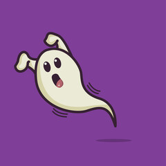 Illustration vector graphic of spooky ghost. Purple background. Fit for halloween greeting card and trick or treat party invitation design.