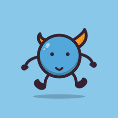 Illustration vector graphic of cute blue monster. Blue background. Perfect for halloween greeting card and trick or treat party invitation design.