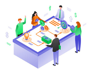 Isometric vector illustration of drawing up a business plan