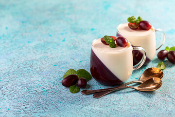 Vanilla berry Panna cotta.Traditional Italian dessert.