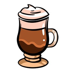 Illustration of hand-drawn vector colorful coffee glace. Illustration in vintage colorful style. Outline ink style sketch. Isolated on white background.Can use in interior or decoration of cafe, menu.