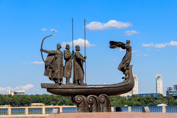 Monument to founders of Kiev on the embankment of the Dnieper river in Kyiv, Ukraine