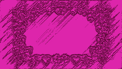 Ornate glow stylish backdrop in dark purple and pink colors for festive card. Cool creative jewellery design great for layout of invitation. Modern art oriental style with frame love heart pattern 